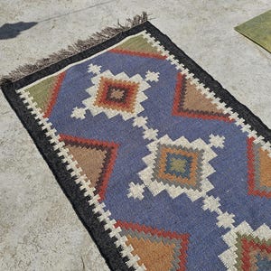 Wool Jute Kilim Runner Rug Wool Jute Rug Handmade Runner Traditional Rug Hallway Stair Runner Rug Handwoven Large Rug Navajo Custom Size Rug