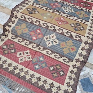 Handmade Large Kilim Rug Hanwoven Area Rug NavajoKilim Jute Rug Southwestern  Rug For Living Room Outdoor Patio Rug Accent Traditional Rug