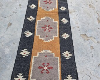 Stair Kilim Runner Rug, Handwoven Wool Jute Rug, Handmade Navajo Eco Friendly Indian Hallway Traditional Doormat Outdoor Custom Size Rug