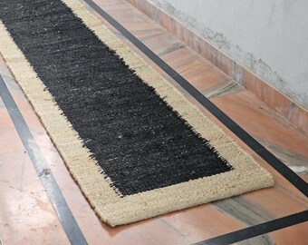 Tappeto in canapa e juta intrecciato a mano: passatoia per corridoio intrecciata ecologica, stile boho, grande, ideale per decorare ampie superfici.