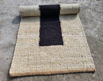 Jute Runner, Handwoven Bohemian Dhurrie | Hemp Blend | Hallway Entryway Accent, Natural Eco-Friendly Texture, Durable Flatweave, Indoor