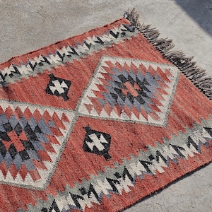 Wool Jute Kilim Runner Rug Handmade Bohemian Rug Hallway Runner Rug Handwoven Vintage Carpet Home Decor Navajo flatweave Kilim jute Rug