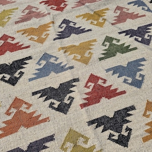 Handwoven Wool Kilim Rug: Vintage Bohemian Tribal Design
