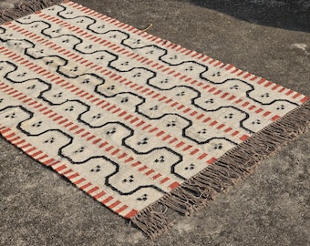 Kilim Rug, Handwoven Wool Jute Rug, Bohemian Indian Jute Rug, Navajo Tribal Rug, Southwestern Nordic Kilim Rug Traditional Custom Size Rug
