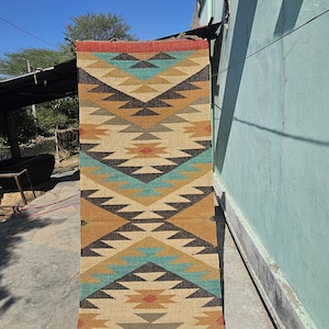 Handwoven Kilim  Runner Rug Area Rug Navajo Rug Southwestern Rug Handmade Wool Rug Traditional Entryway Outdoor Patio Rug Accent Gallery Rug