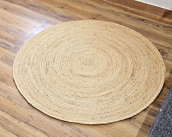 Natural Jute Braided Round Rug, Bordered Bohemian Jute Area Rug, Eco Friendly Boho Decor Rug, Circle Rug Handmade Rug