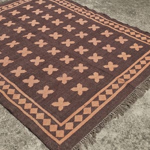 Vintage Wool Jute Kilim Rug, Handmade Wool and Jute Rug Navajo Kilim Jute Rug for Bedroom | Kitchen | Living Area Turkish Handwoven  Rug