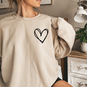 Heart Crewneck Sweatshirt,Valentine's Sweatshirt - Love Heart Sweatshirt - Heart Arm Patches - Cute Valentine's Sweater, Mother's Day Gifts