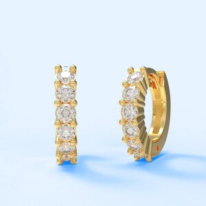 Diamond Huggie Hoop Earrings, Diamond Earrings, Cartilage Hoop, Solid Gold Hoop Earrings, Everyday Huggie Earrings,memorial day gift for her