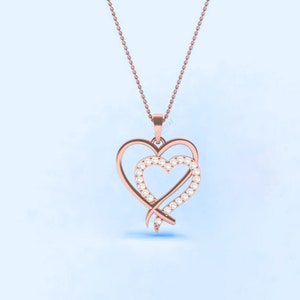 Heart shape pendant moissanite diamond necklace with thin gold/silver chain, Heart necklace, anniversary/birthday gift, Mother&#39;s day gift.