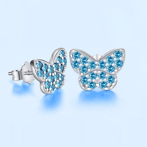 Colorstone diamond butterfly stud earrings, multi color butterfly stud earrings, silver butterfly studs, gift for her,dainty butterfly studs