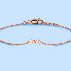 Tiny bow diamond bracelet with gold chain, minimal Bow bracelet for women, fine jewelry, handmade jewelry, Anniversary/birthday gift for her