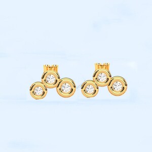 Round shape moissanite bezel setting diamond stud earrings, minimal dainty stud, wedding gift, Silver/gold earrings,Anniversary gift for her