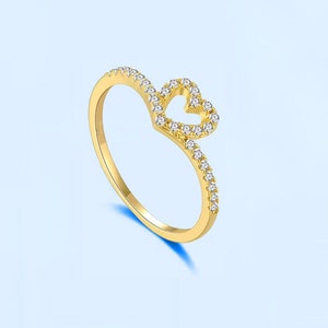 Heart diamond ring, gold heart ring, heart engagement ring, wedding ring, minimal heart ring, cute heart ring, anniversary gift for wife.