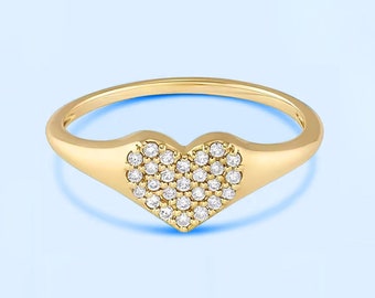 Heart diamond ring, cluster heart ring, vintage ring, gold ring for women, dainty heart ring, cluster diamond ring, wedding anniversary gift