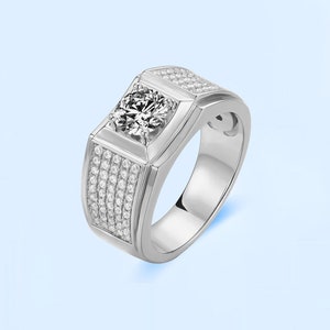 1ct round cut solitaire Men&#39;s diamond ring, engagement ring for men, silver/solid gold men&#39;s ring,anniversary ring gift for him,cluster ring