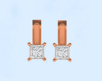 Princess Cut Moissanit Ohrringe, Huggie Ohrringe, Tropfen Ohrringe, Silber / Gold Creolen, Diamant Tropfen Creolen, Geburtstagsgeschenk für sie