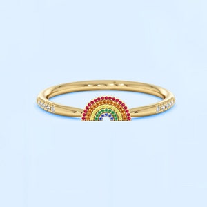 Multi color rainbow ring, colorful diamond stacking ring, color stone band, wedding anniversary gift, birthday gift for her, cluster ring.