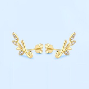 Diamond vine stud earrings, vintage earrings, leaf stud diamond earrings, gold earrings for women, nature inspired jewelry, handmade jewelry