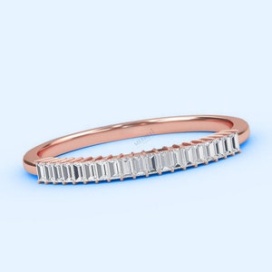 Baguette diamond ring, 0.35 CT Baguette wedding ring for women, vintage wedding band, gold/silver engagement band women, half eternity ring.