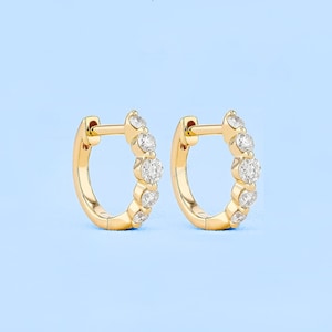 Diamond Huggie Hoop Earrings, Diamond Earrings, Cartilage Hoop, Solid Gold Hoop Earrings, Everyday Huggie Earrings,memorial day gift for her