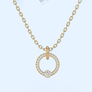 Round cut pendant moissanite diamond necklace with thin chain, Sterling Silver/Gold Necklace, Charm Necklace, anniversary/birthday gift her.