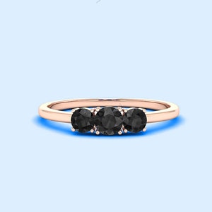 Three stone engagement ring, minimal black diamond ring, trinity ring, wedding ring, bridal ring, custom ring, anniversary ring gift for her