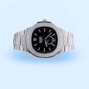 Moissanite watch, diamond watch, iced out watch, hip hop watch, luxury watch, automatic watch, round black dial watch,business watch for men