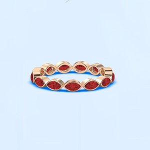 Marquise full eternity band, marquise wedding band, red marquise wedding ring, red garnet ring, stacking band ring, wedding anniversary gift