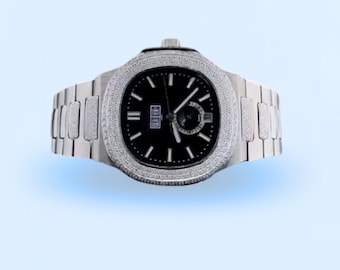 Moissanite Iced Out Watch, Automatic Black Dial, Hip Hop Luxury
