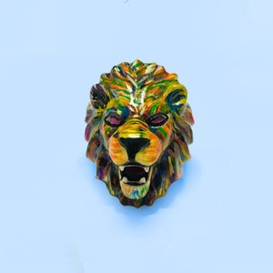 lion ring, enamel ring, custom color enamel lion silver ring, colorful ring, unisex ring, gothic style ring, hip hop ring, halloween gift.