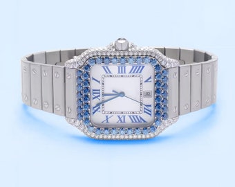 Moissanite watch, diamond watch, iced out watch, hip hop watch, luxury watch, automatic watch, watches for men, square dial watch for men.