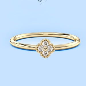 diamond clover ring, minimal diamond ring, custom ring, gold ring, silver ring, handmade jewelry, anniversary ring for her, floral ring.