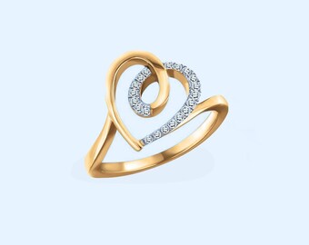 Heart diamond ring, cluster pave ring, silver/gold heart ring, love ring, Proposal ring, Anniversary / birthday gift, valentine gift for her