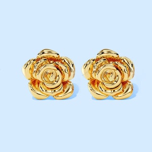 Aretes de flores de oro macizo, aretes de rosas, aretes de flores de rosas, delicados aretes de rosas, regalo de aniversario para esposa, regalo de cumpleaños.