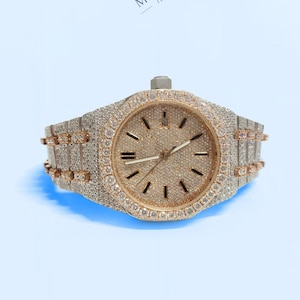 Luxury moissanite diamond watch, round cut iced out watch for men, handmade hip hop watches, bust down fully diamond watch, anniversary gift