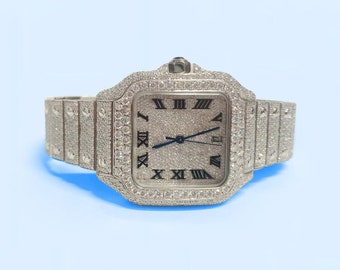 Moissanite watch, diamond watch, iced out watch, hip hop watch, luxury watch, automatic watch, watches for men, square dial watch for men.