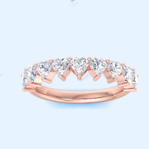 heart shape diamond wedding band for women, silver/gold ring, engagement band, half eternity ring, anniversary ring, valentine gift for her.