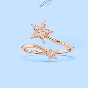 Double Star Ring, Gold Band, Two Stars in Gold, 9K 14K 18K
