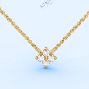 Moissaniet-diamantenketting met dunne goud/zilveren ketting, minimale klaverhangerketting, clusterketting, jubileum-/verjaardagscadeau voor haar.