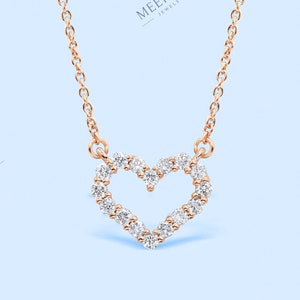 Heart shape pendant moissanite diamond necklace with thin gold/silver chain, Heart necklace, anniversary/birthday gift, Women&#39;s day gift.