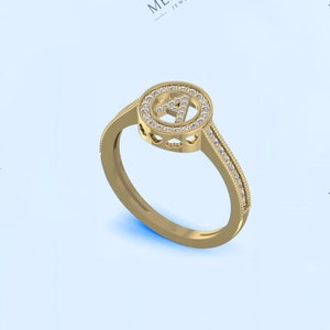 Anillo de diamante con letra para mujer, anillo de moissanita, anillo de oro minimalista, anillo de moda, anillo con letra inicial, regalo de aniversario o cumpleaños para ella