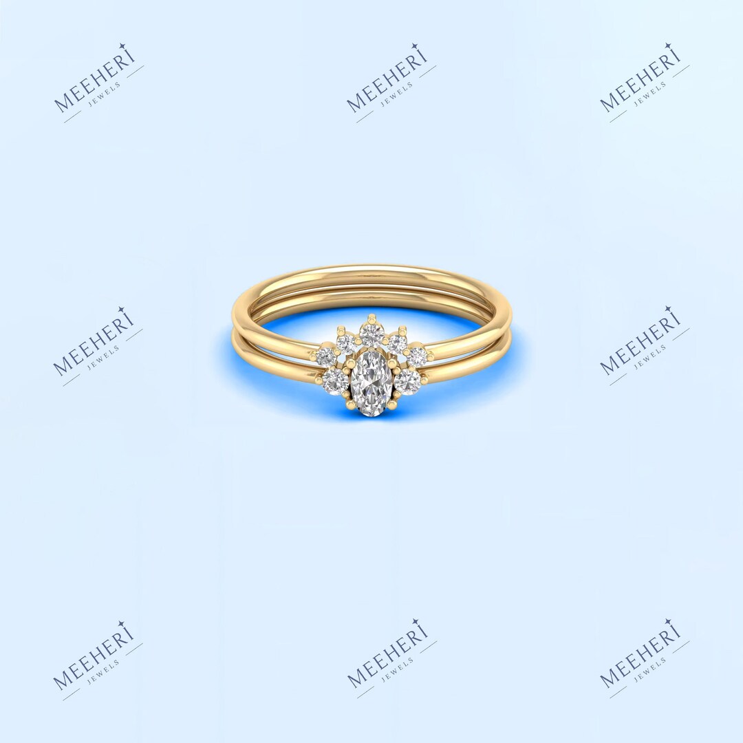 Three Stone Engagement Ring With Wedding Band, Oval Diamond Three Stone ...