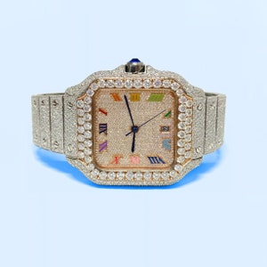 Relógio Moissanite, relógio de diamante, relógio gelado, relógio de hip hop, relógio de luxo, relógio automático, relógios para homens, relógio com mostrador quadrado para homens.