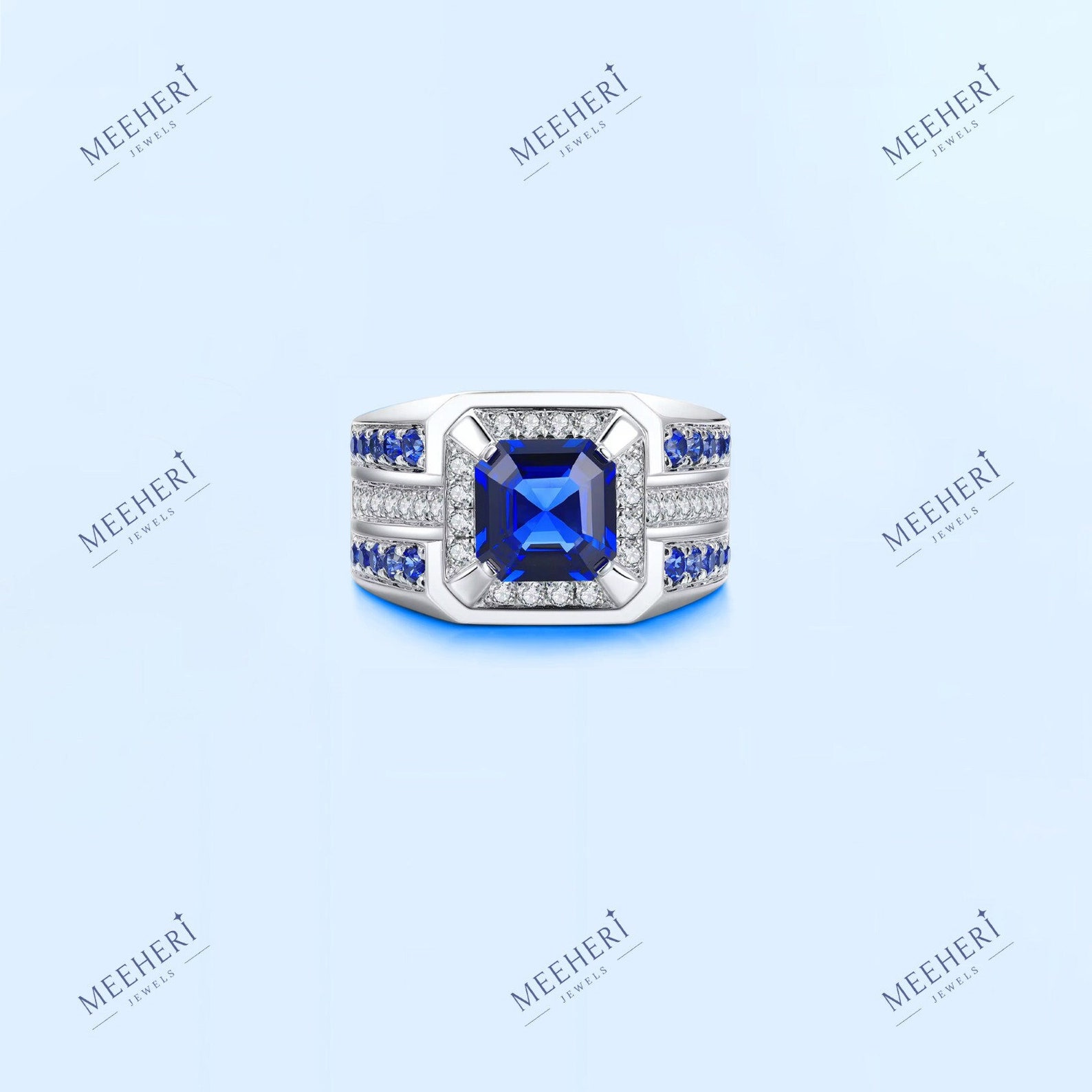 Blue Sapphire Men Ring, Men's Ring Sapphire, Men's White Gold Ring With ...