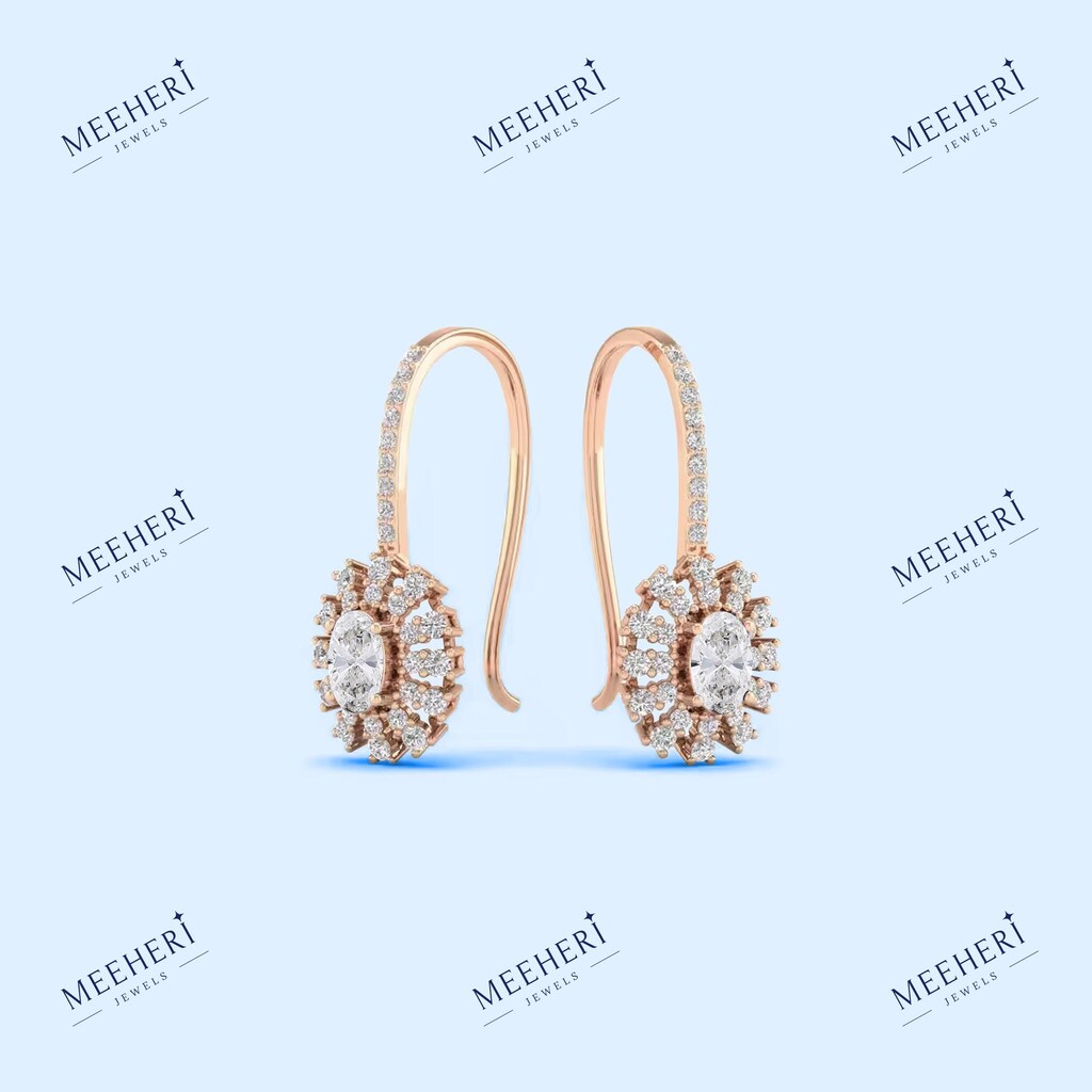 Orecchini Pendenti Goccia In Oro Giallo 18K Con Gemme Ovoidali E Diamanti Naturali 0.13 Ct