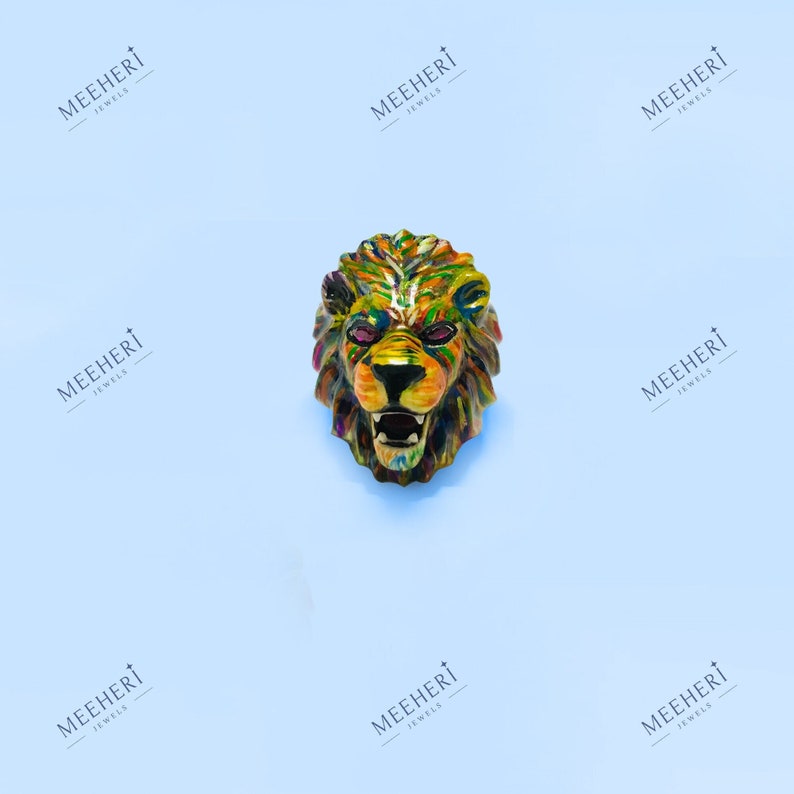 lion ring, enamel ring, custom color enamel lion silver ring, colorful ring, unisex ring, gothic style ring, hip hop ring, halloween gift.