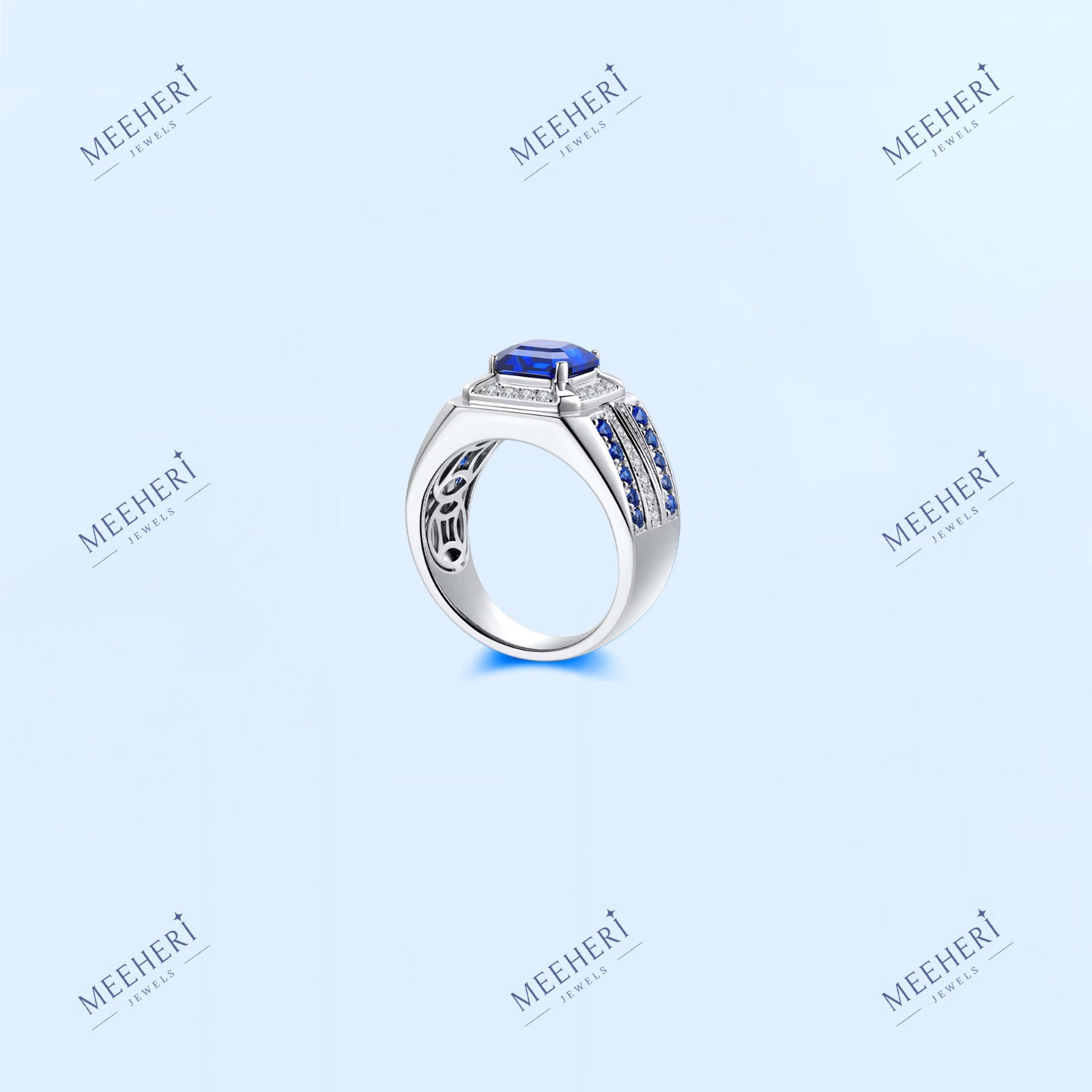 Blue Sapphire Men Ring, Men's Ring Sapphire, Men's White Gold Ring With ...