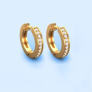 Diamond Huggie Hoop Earrings, Diamond Earrings, Cartilage Hoop, Solid Gold Hoop Earrings, Everyday Huggie Earrings,memorial day gift for her