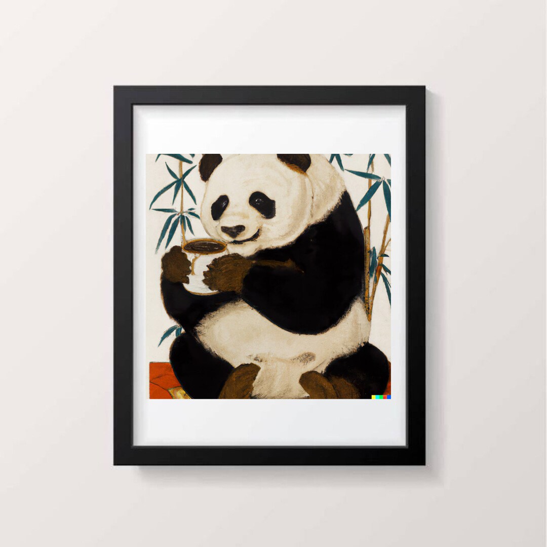 Japanese Ukiyo-e Digital Print Panda Drinking Coffee - Etsy